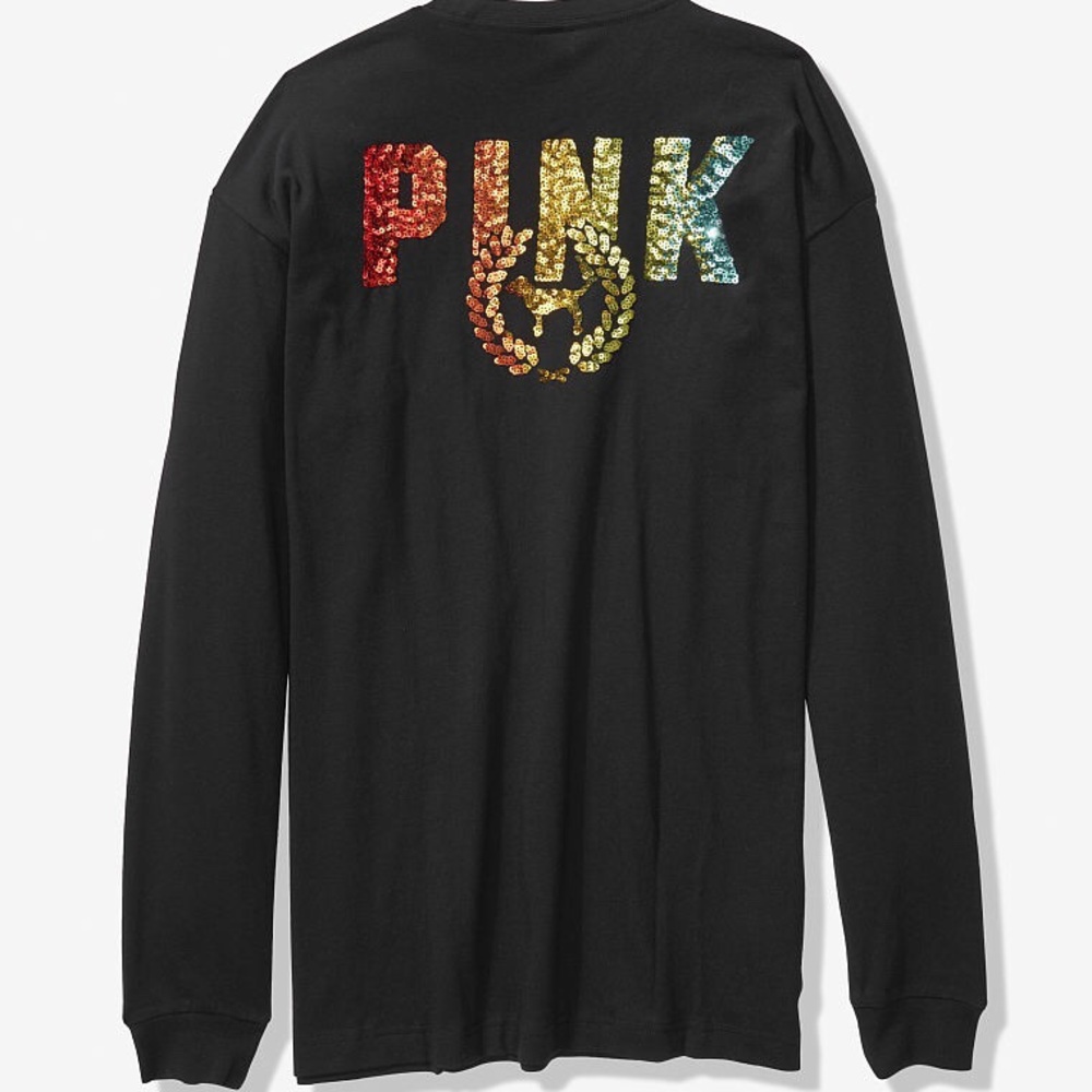 PINK black L bling long sleeve campus tee